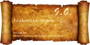 Iczkovits Ormos névjegykártya